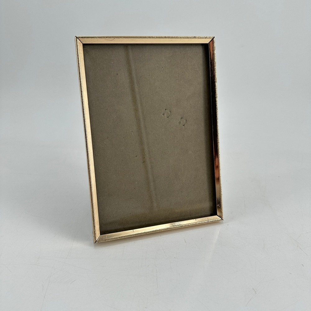 Vintage Gold Tone Etched Metal 5x7 Picture Frame Tabletop Easel Back